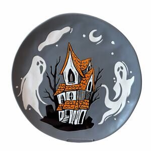 Eli + Ana Halloween Ghost Dinner Plates 11in Haunted House Set of 4 Ceramic NEW